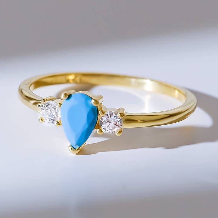 Teardrop Turquoise Ring | Gold Vermeil for wholesale by Ke Bella Jewelry