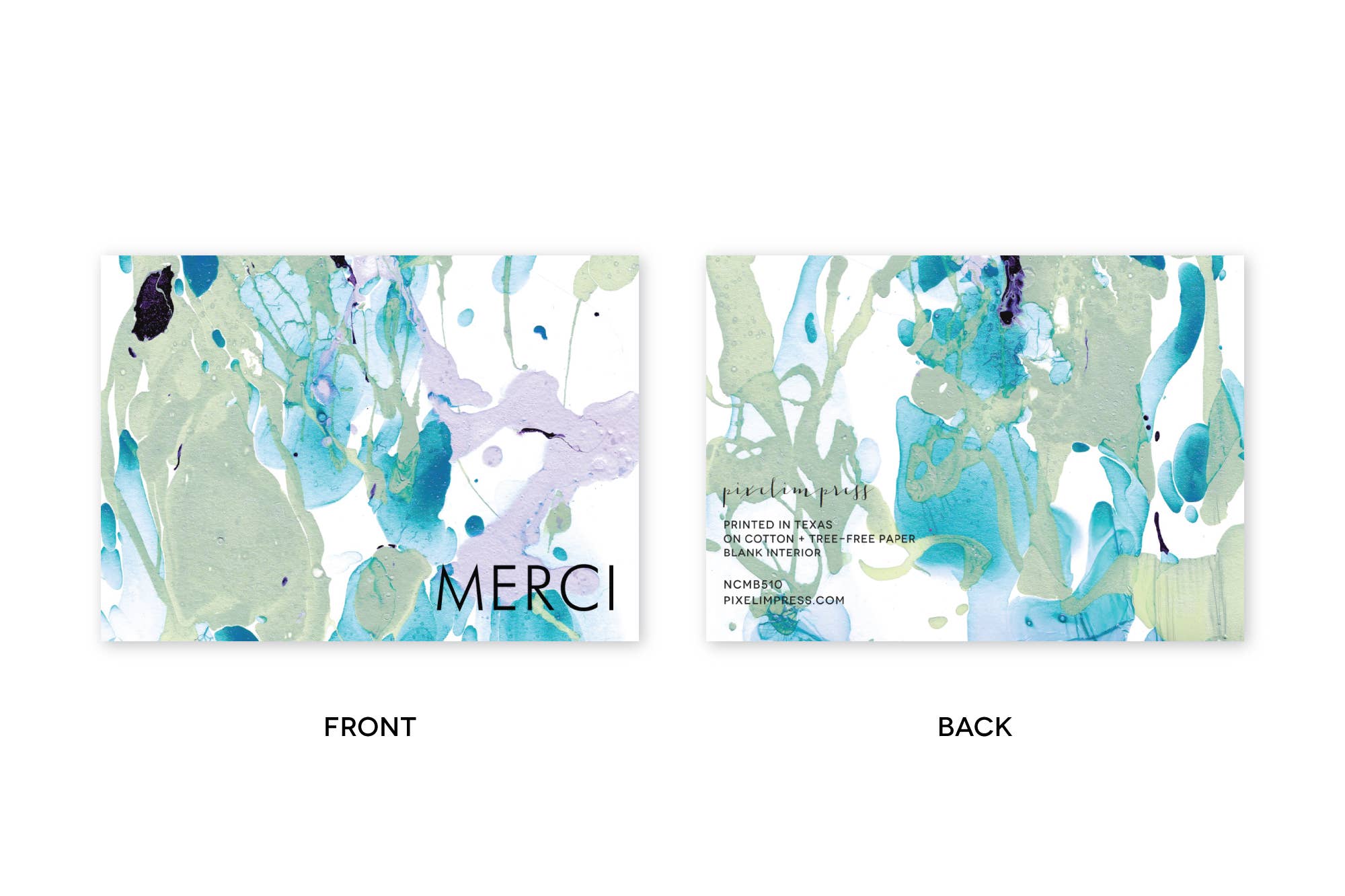 pixelimpress - Wholesale Stationery/Notecard Set - Merci Aqua Eucalyptus Lilac Marble Notecards + Env1