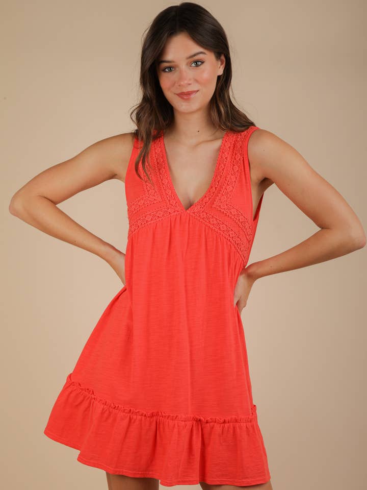 ND31663-Trim Detail V-Neck Knit Mini Dress for wholesale by VERY J