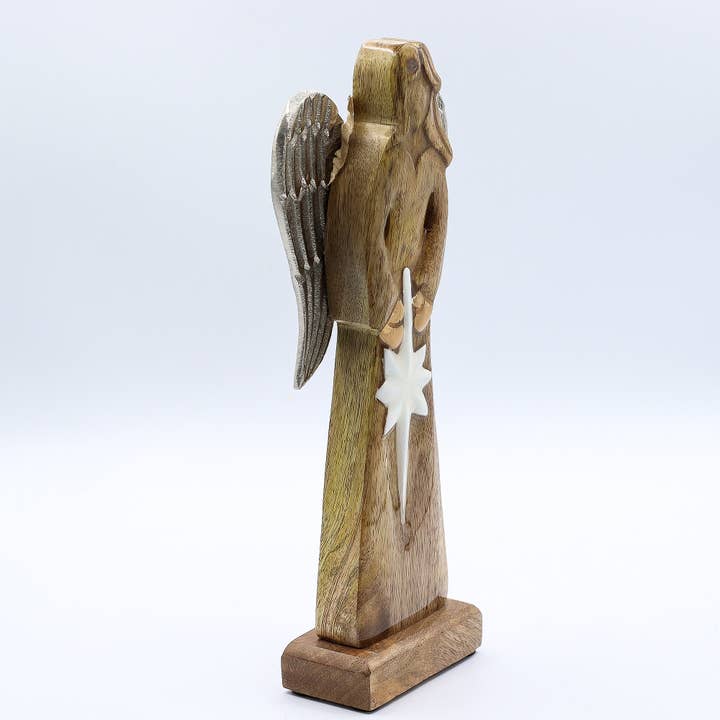 Ancient Wisdom – wholesale Decorative figurine – Mango Wood Angel Metal Wings & Enamel Detail - Large 30cm2
