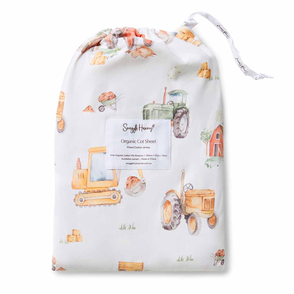 Snuggle Hunny - Wholesale Cot/Crib Sheets - Diggers Organic Fitted Cot Sheet2