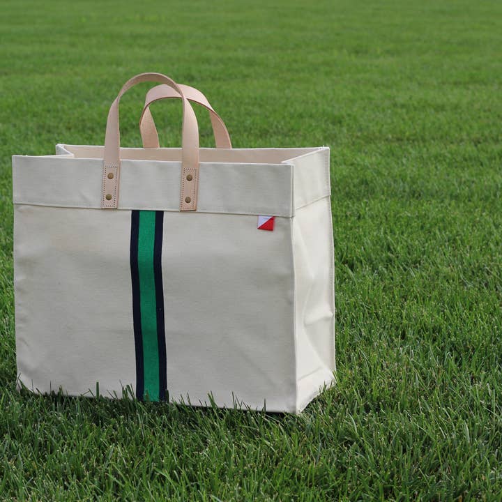 ShoreBags - Wholesale Tote Bag - Women's - Striped Box Heavy Canvas Tote Bag with Leather Handles