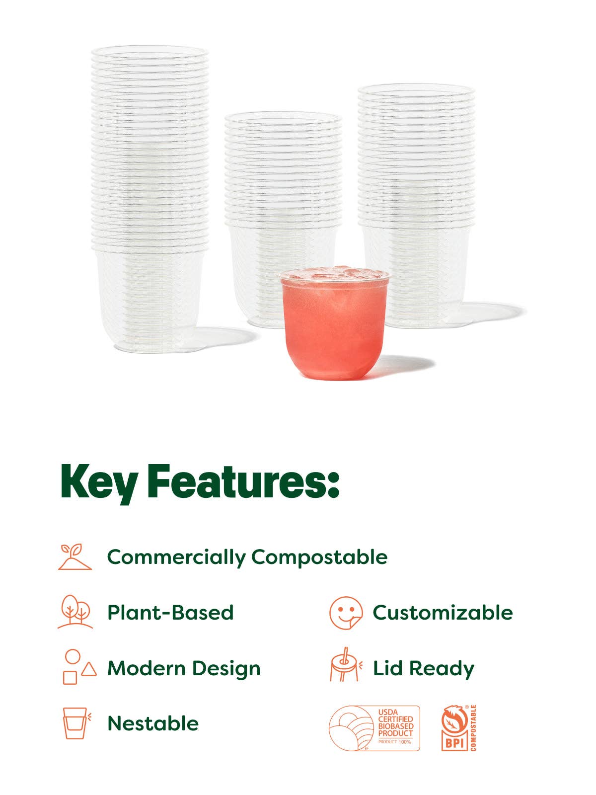TOSSWARE - Wholesale Disposable Cup - TOSSWARE NATURAL Arc - Plant Based 12 oz Cups  Set of 10001