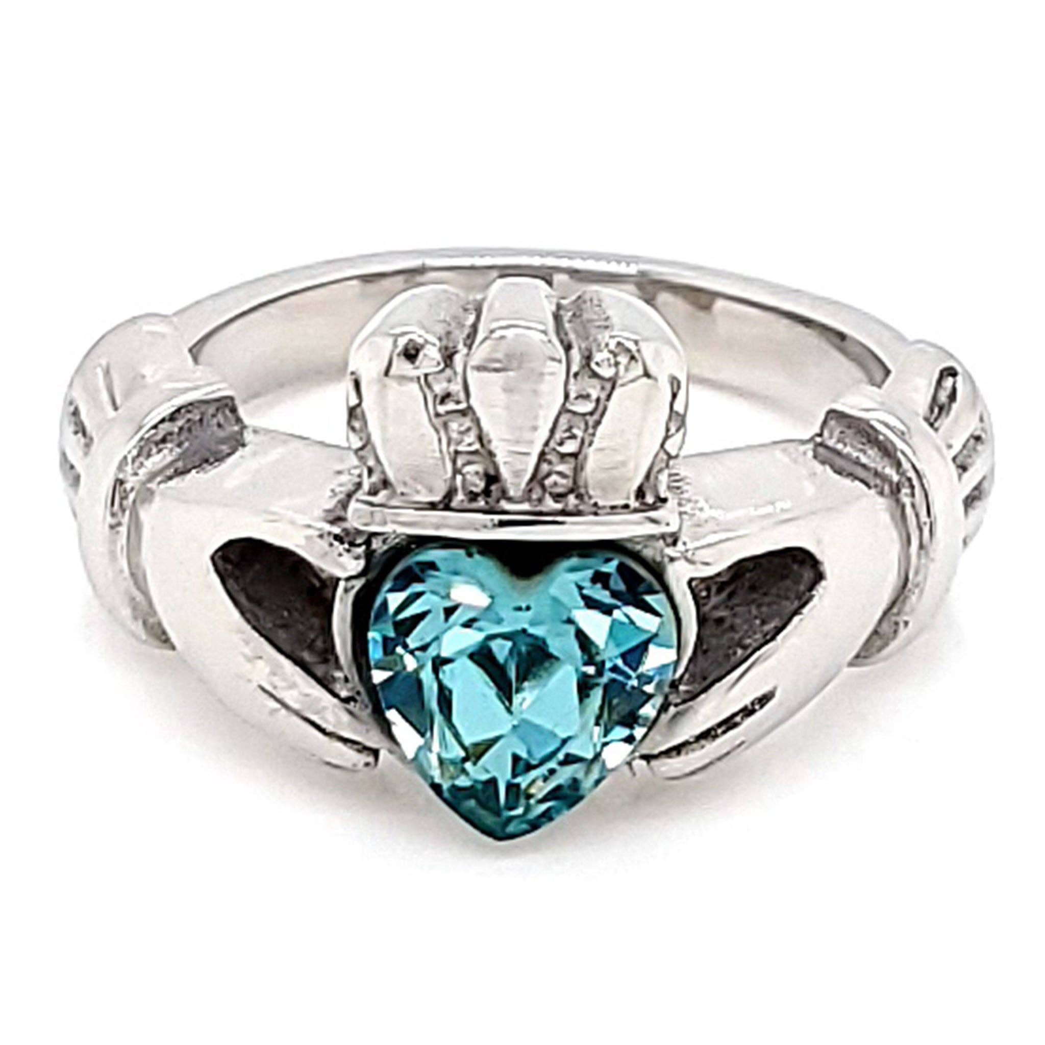 WJW – wholesale Multi-stone ring – White Gold over Brass Claddagh with CZ Birthstone Ring 7