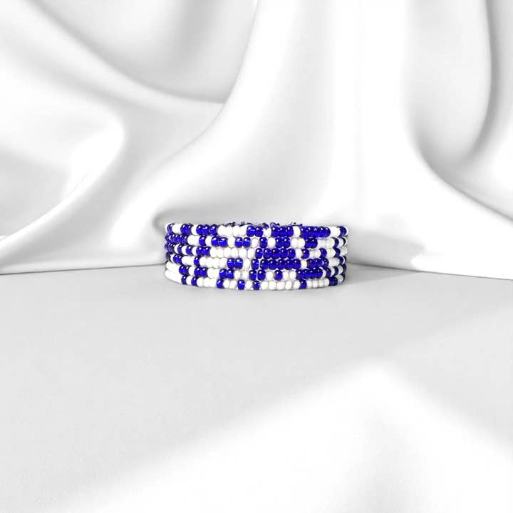 Fish Towne Designs, LLC - Wholesale Jewelry Set - Royal Blue and White Game Day Seed Bead Bracelet Stack1