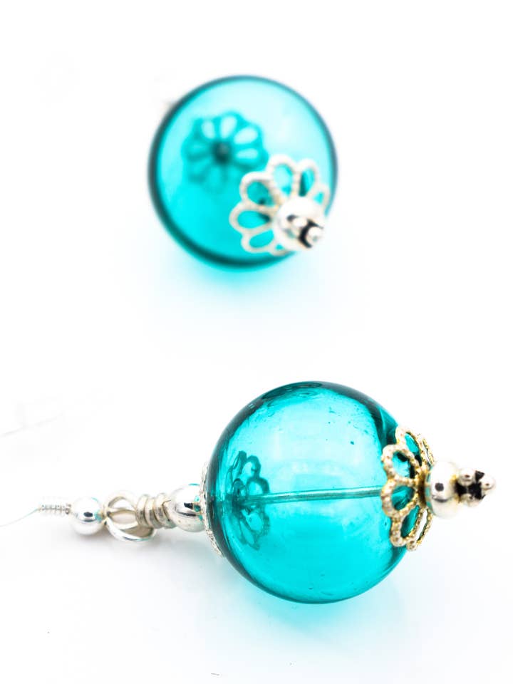 Pendientes de gota de vidrio artístico de Murano soplado a mano y plata 925 para venta al por mayor de Miriam Fasolato