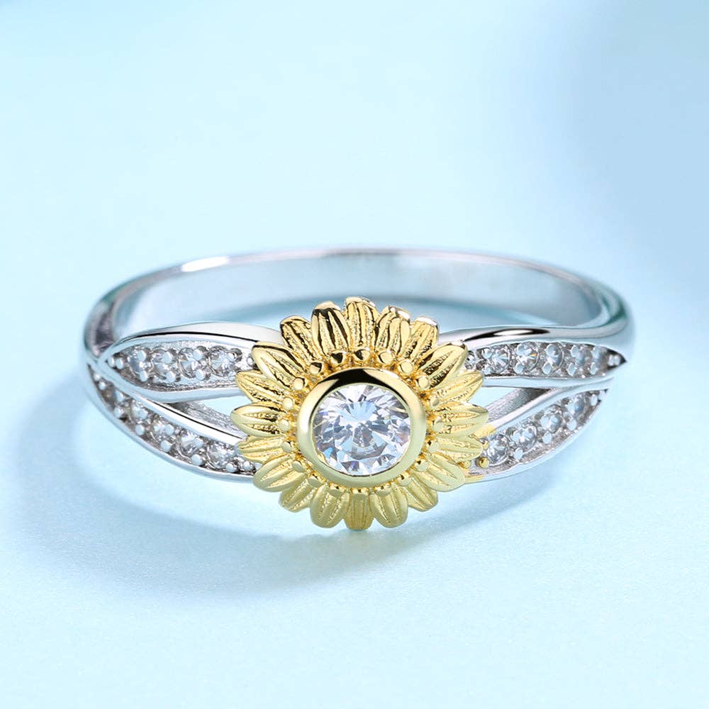 Amy and Annette - Wholesale Multi-Stone Ring - Sterling Silver Two-Tone Flower Twist Ring With Crystals1