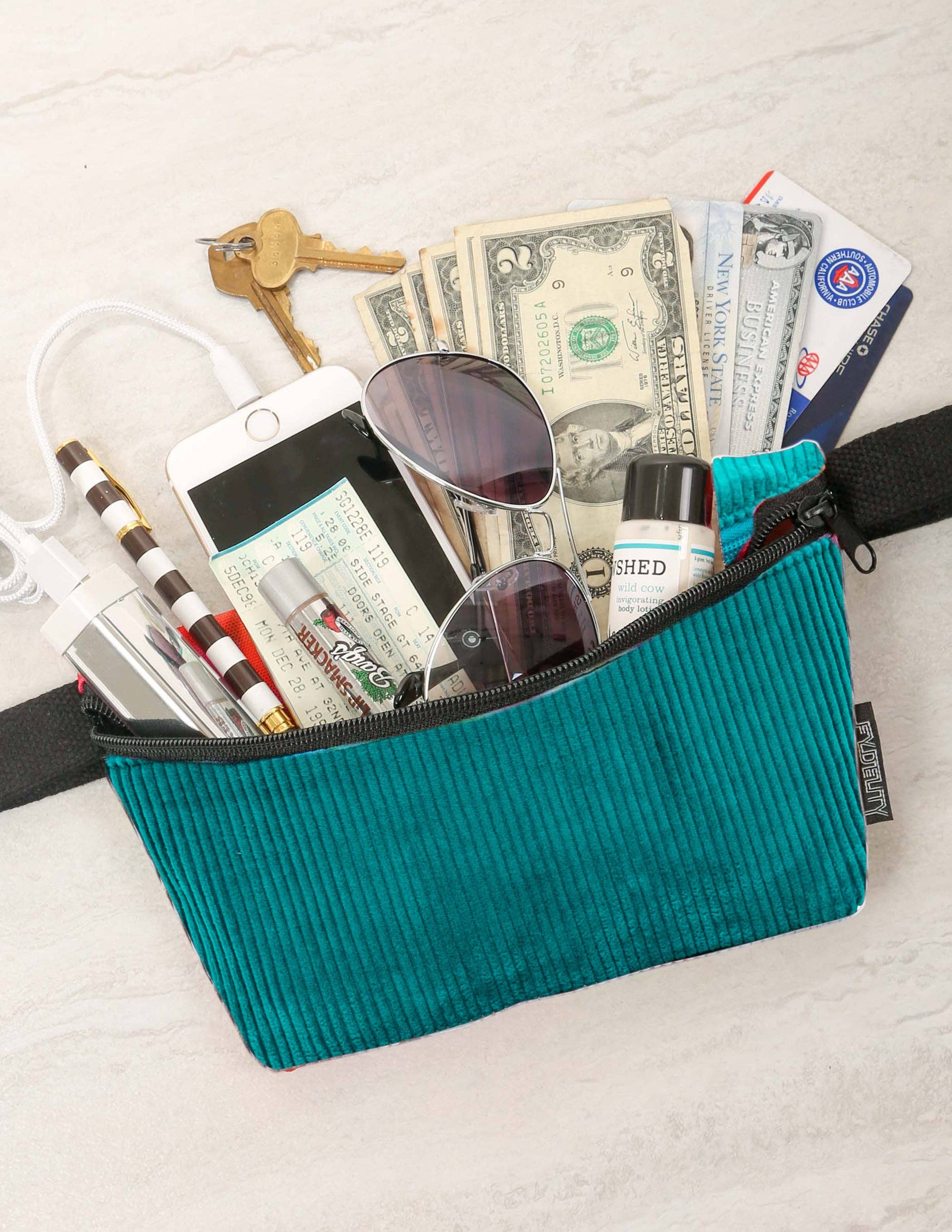 Fydelity – Engroshandel Bæltetaske - Dame – 83752: Bæltetaske | Ultra-Slank | Fløjl Teal1