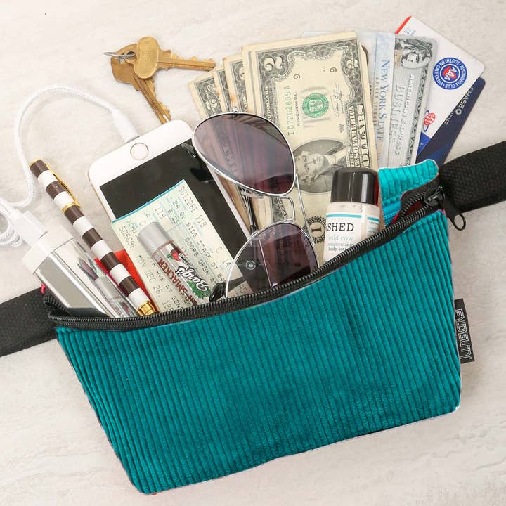 Fydelity - Vente Sac ceinture – femme - 83752 : Sac banane | Ultra-mince | Velours côtelé bleu canard1