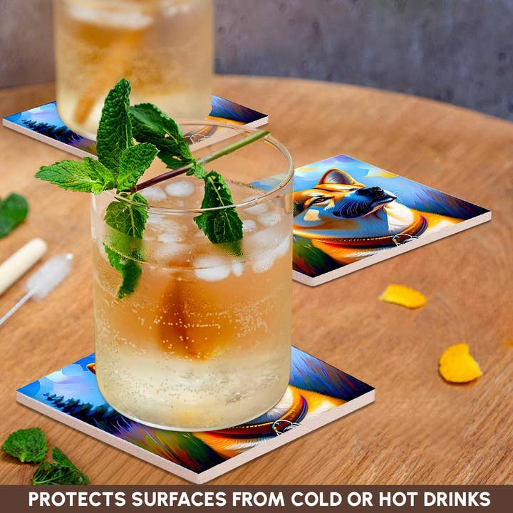 3dRose - Wholesale Coasters - 3dRose, Awesome Shiba Inu dog portrait. Summer nature background. Digital art, Coaster2