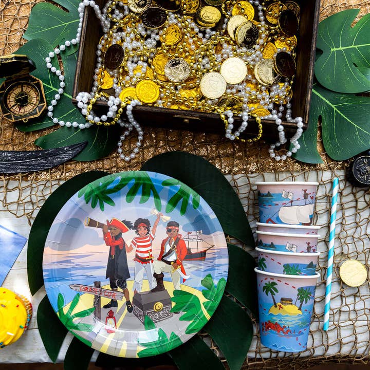 Anna + Pookie - Vente Lots de vaisselle jetable - Ensemble de fête pirate (56 pièces)1