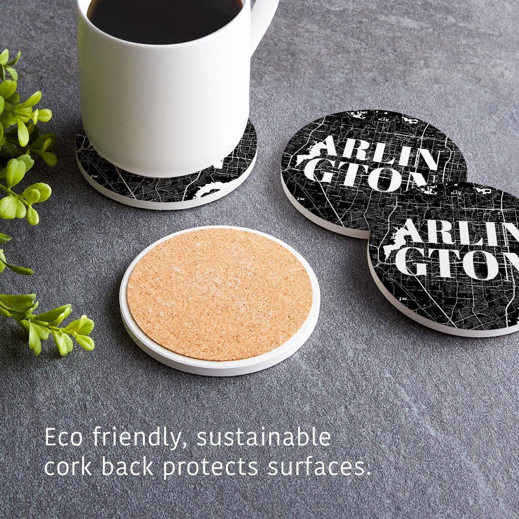 Love Local - Wholesale Coasters - Minimalistic B&W Texas Arlington Map | Absorbent Coasters | Set of 4 | Min 24