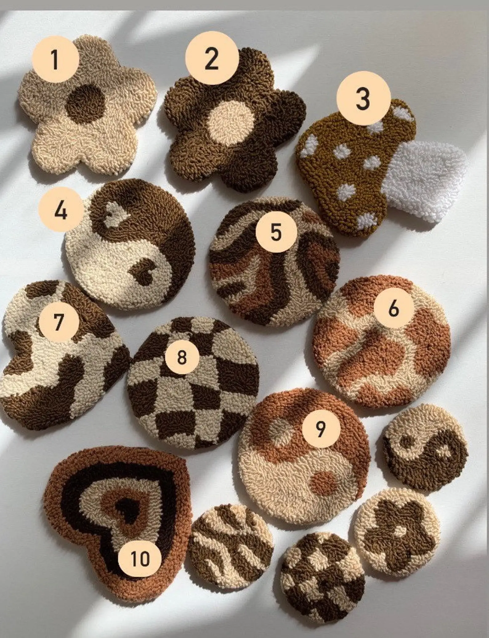 MUUDLAND - Wholesale Coasters - Punch Needle Coasters, Brown Mug Rugs, Coffee Rug,2