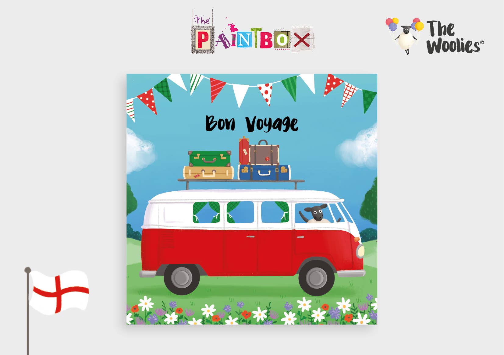 The Paintbox - Venta al por mayor Tarjetas de despedida - Buen viaje - Furgoneta roja - Los Woolies ingleses x61