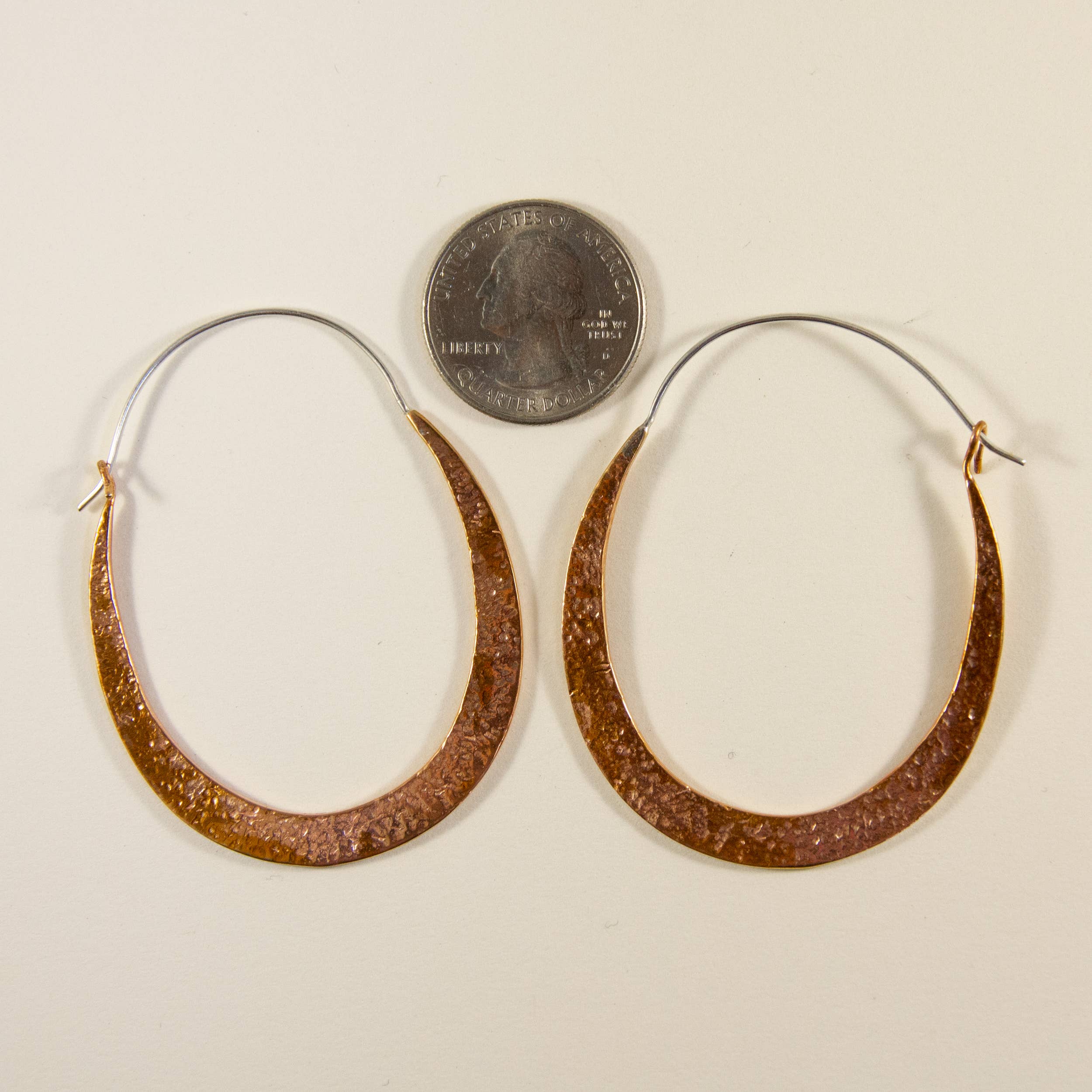 Ajmer by Jodi - Wholesale Dangle Earrings - Big Copper Oval Hoops~ hammered metal & sterling ear wires5