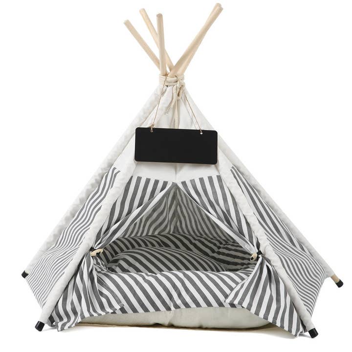 Glow Pups – wholesale Pet bed – Dog – Grey and White Striped Pet Teepee2