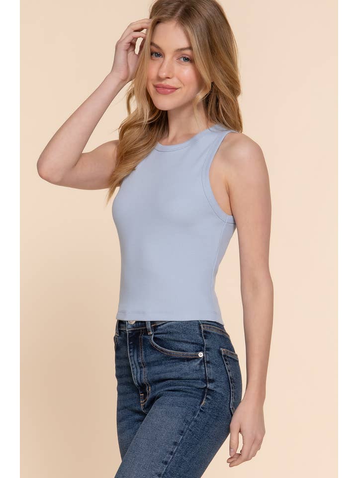 Active Basic | Active USA - Venta al por mayor Camiseta sin mangas - Mujer - Top sin mangas de punto acanalado de algodón y spandex con cuello redondo21