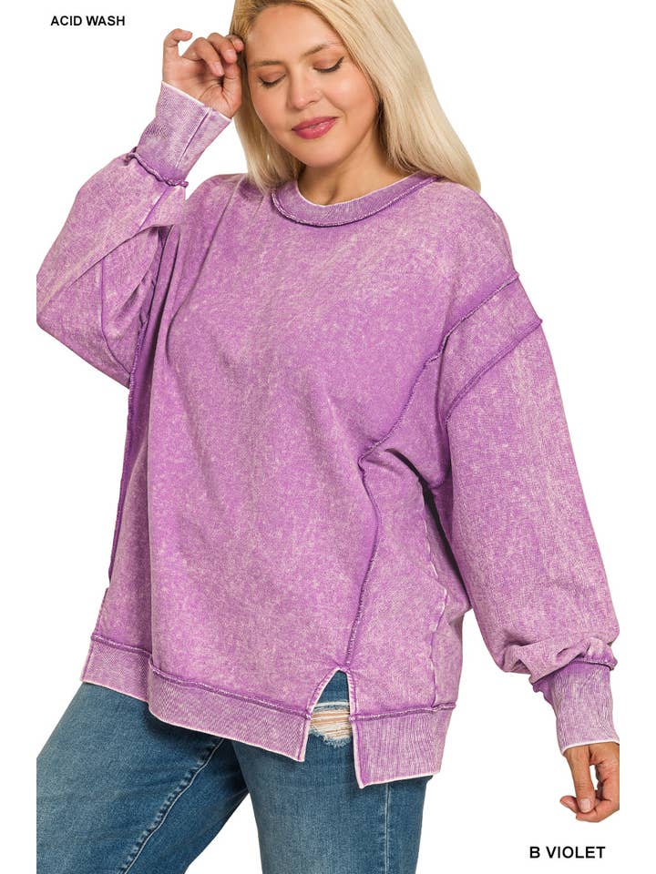 Vanilla Monkey - Wholesale Sweatshirt - Women's - Plus Acid Wash F/terry Exposed-seam Sweatshirt3