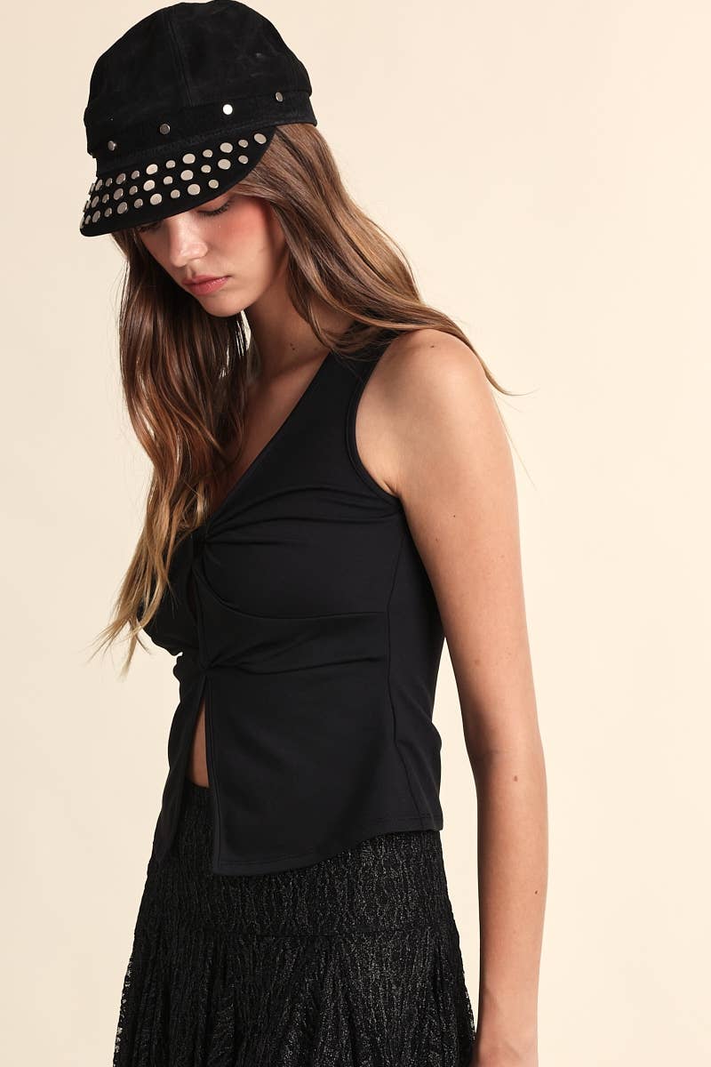 Sky to Moon - Wholesale Tank Top - Women's - VIVID SOLID COLOR V-NECK TWISTED POINT CAMI TOP1