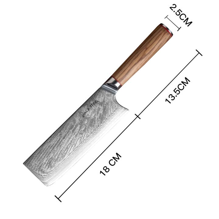 Ginza Steel - Wholesale Kitchen/Utility Knife - MIA X | Cleaver Knife 7" Damascus AUS10 Steel 67 Layer / Olive Wood handle6