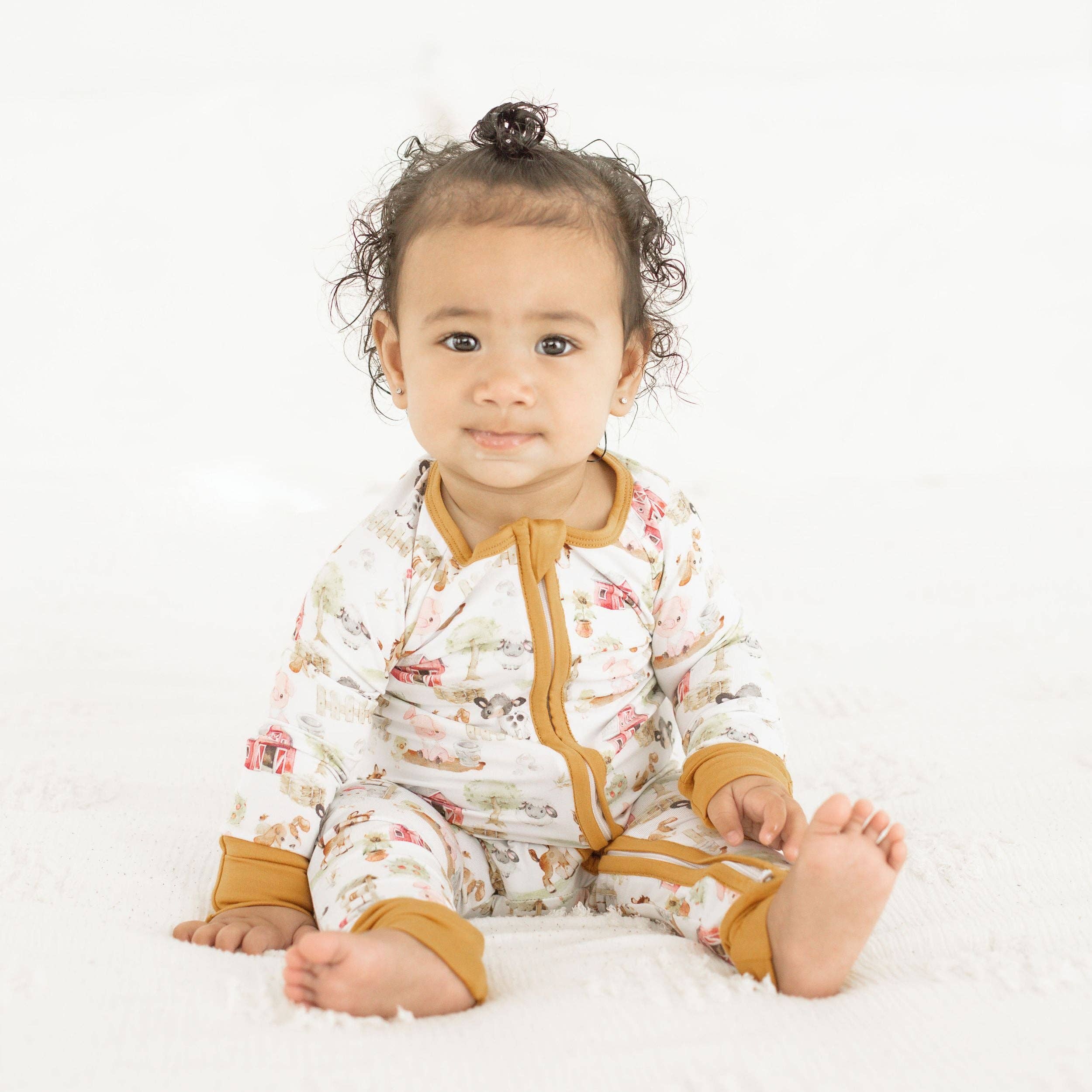 Honey Lemonade- Minky Baby Blankets and Gifts - Vente Grenouillère – bébé - Pyjama grenouillère en bambou pour bébé - Animaux de la ferme7