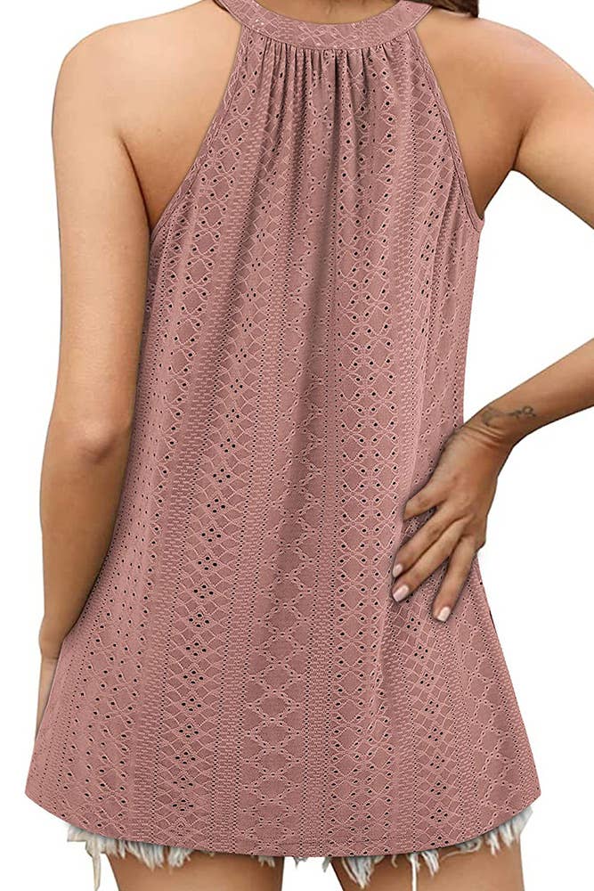 UNISHE - Wholesale Tank Top - Women's - Sleeveless Halter Hollow Out Tank Top ZZKF68314