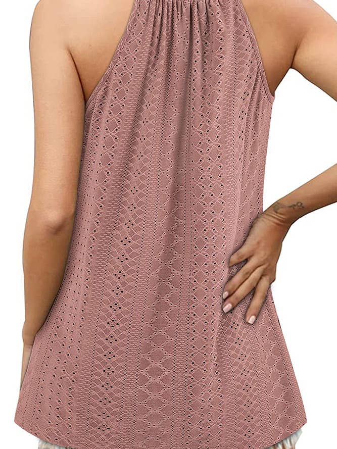 UNISHE - Wholesale Tank Top - Women's - Sleeveless Halter Hollow Out Tank Top ZZKF68314