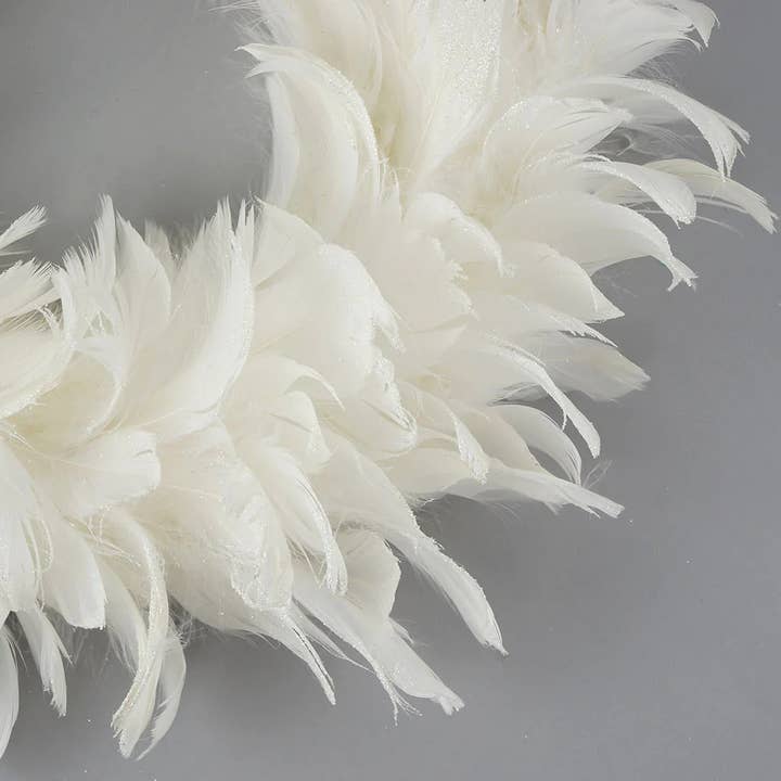 Zucker Feather Products - Wholesale Wreath - Goose Coquille Feather Wreath - 12" - White - Opal Lurex