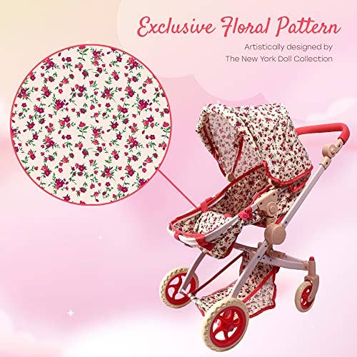 The New York Doll Collection - Wholesale Doll Stroller - Kids - Convertible Combo Baby Doll Floral Stroller2