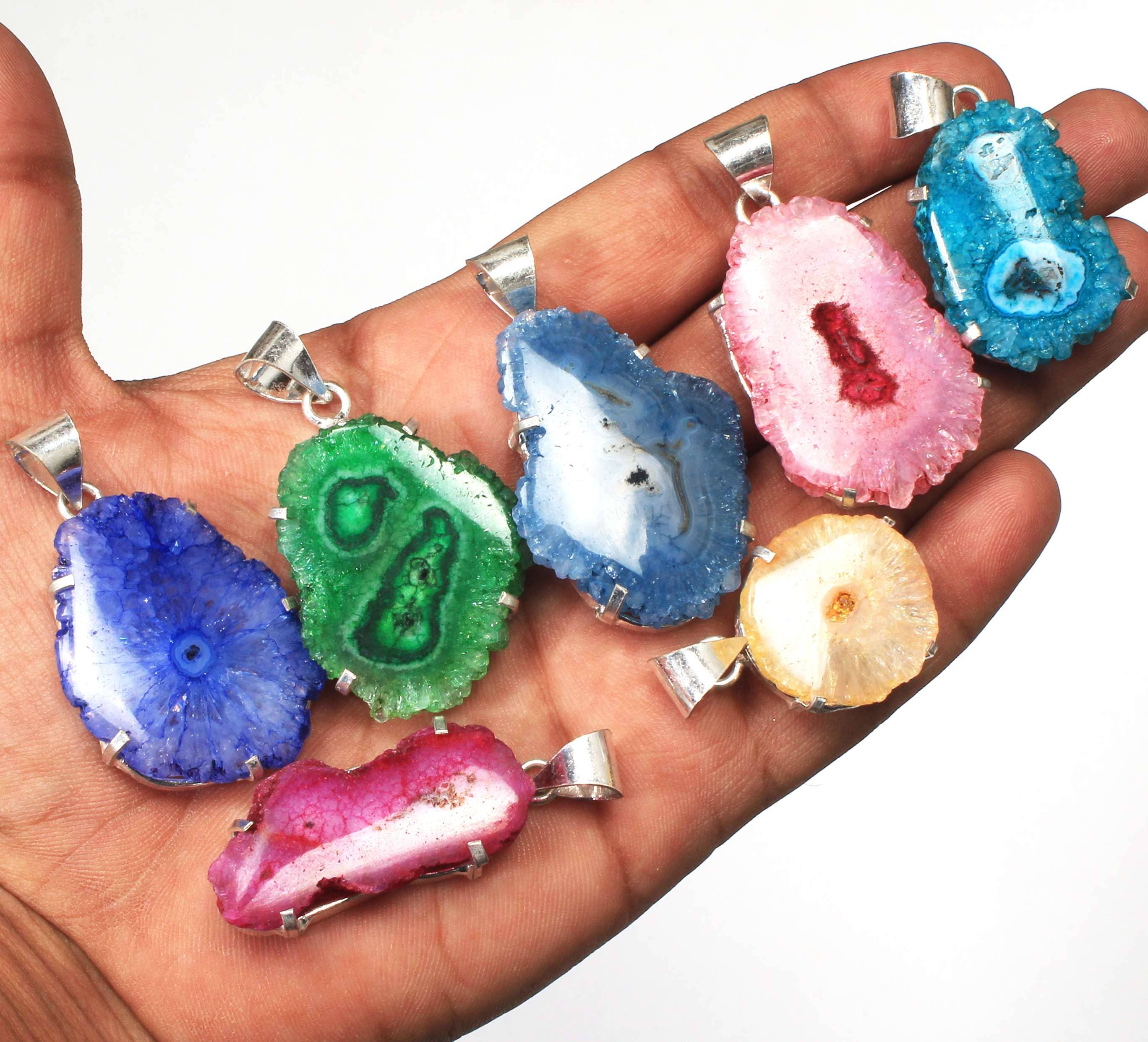 Handmade Jewels – Pendente/pingente individual por atacado – Colares de Jóias com Pingentes de Cristal Druzy de Quartzo Solar Feitos à Mão, Gemas de Quartzo Solar Druzy em Lote por Atacado para Mulheres.1