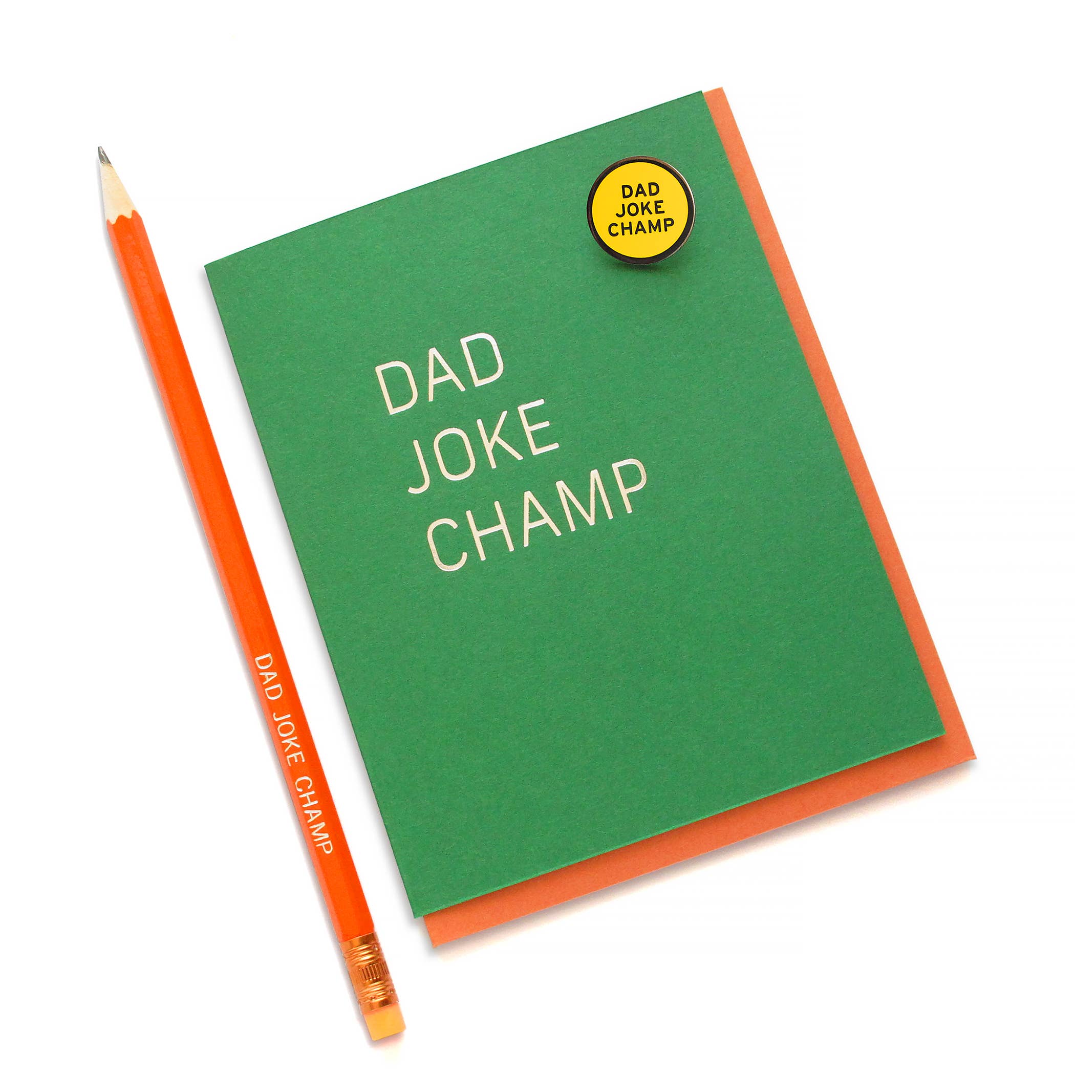 Word For Word Factory – Lápis por atacado – DAD JOKE CHAMP Lápis l Lápis Carimbados Laranja Hot Foil1