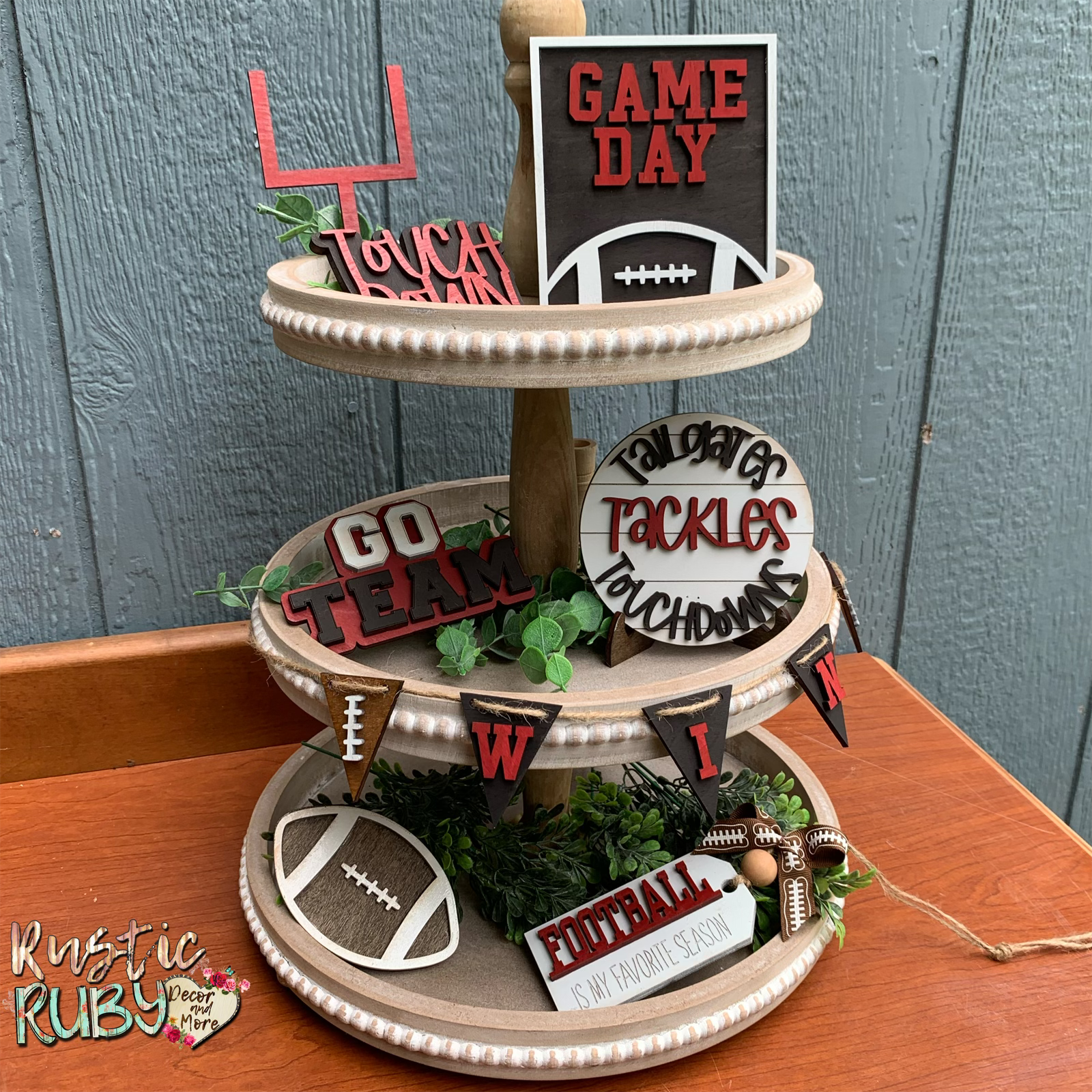 Rustic Ruby Decor and More LLC - Wholesale Decorative Tray - Football Game Day Tier Tray Set3