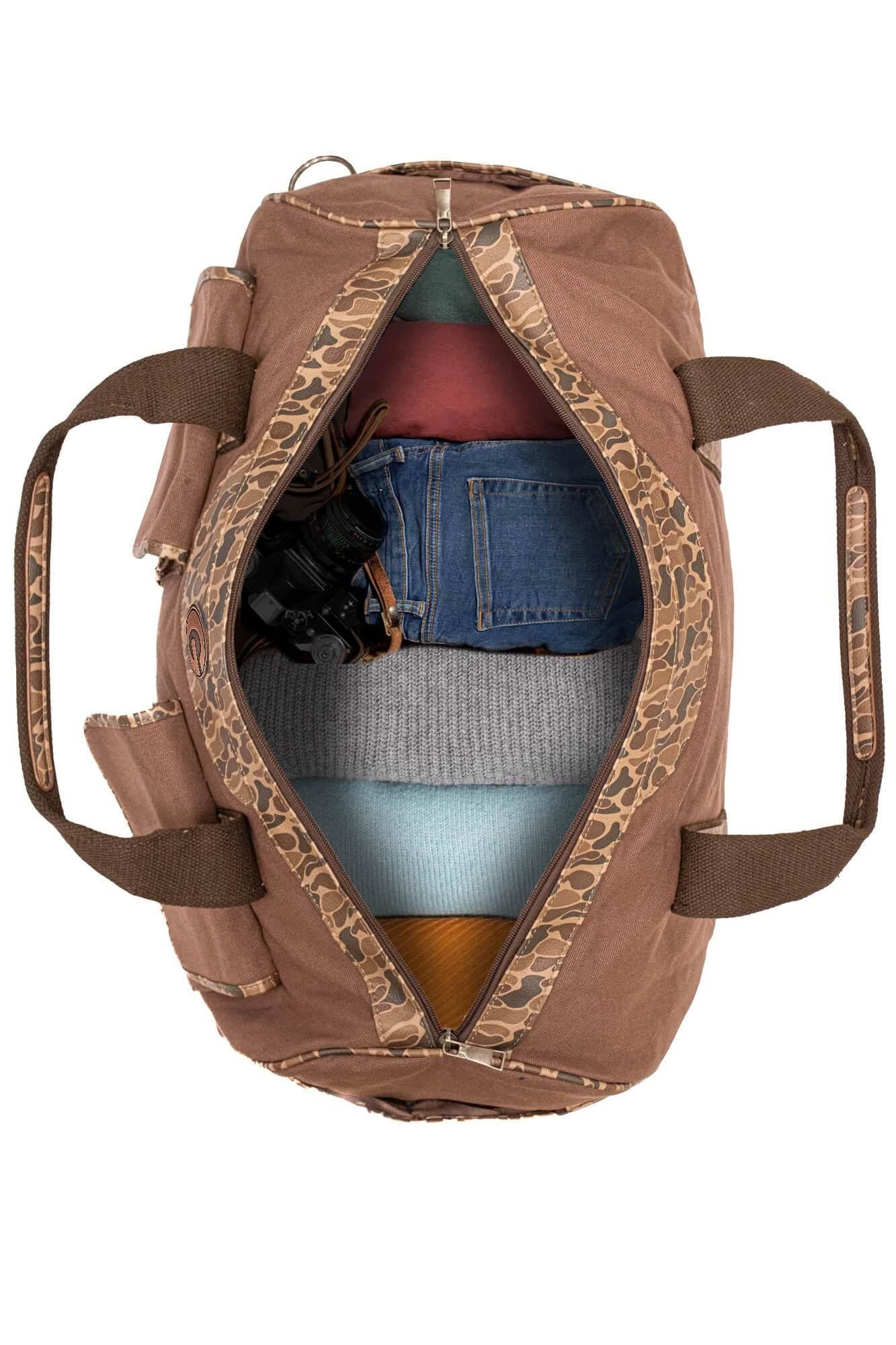 Brown Tan Georgia Bulldogs Camo Canvas Weekender Bag for wholesale on Faire4