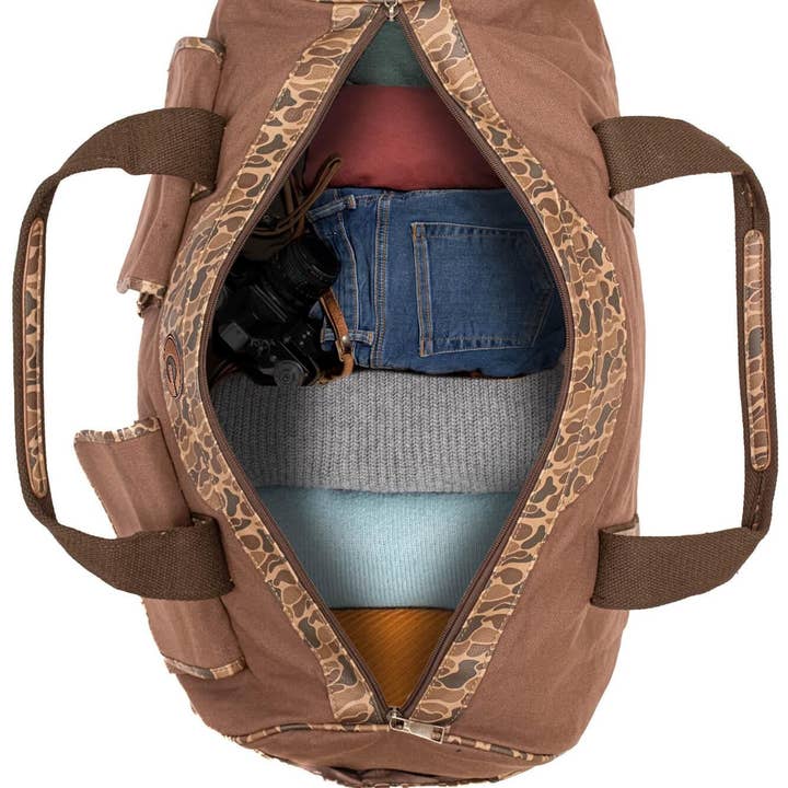 Brown Tan Georgia Bulldogs Camo Canvas Weekender Bag for wholesale on Faire4