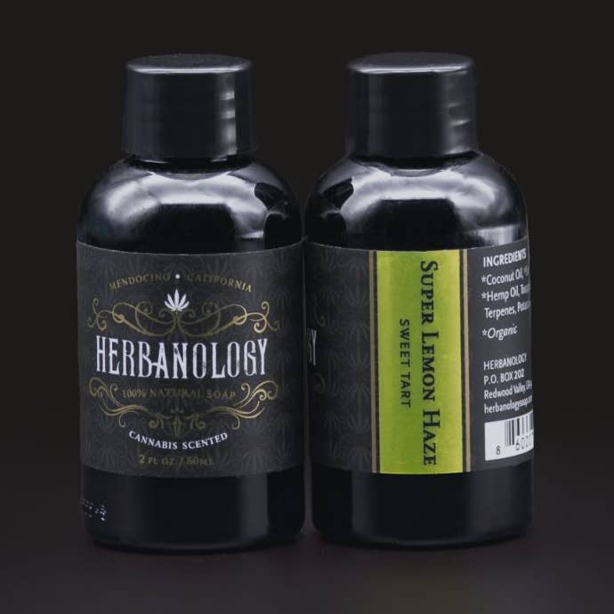 Super Lemon Haze 2oz Cannabis Scented Liquid Soap for wholesale by Herbanology Aromatics