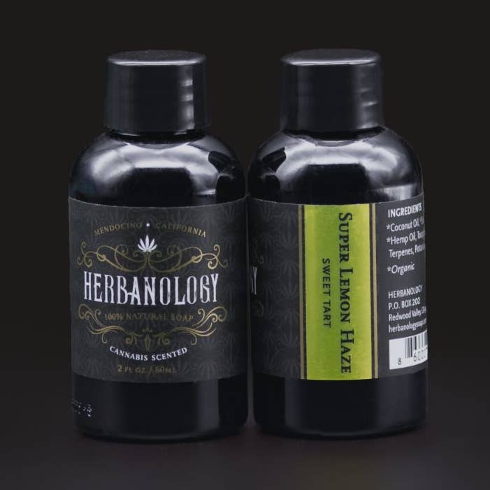 Super Lemon Haze 2oz Cannabis Scented Liquid Soap for wholesale by Herbanology Aromatics