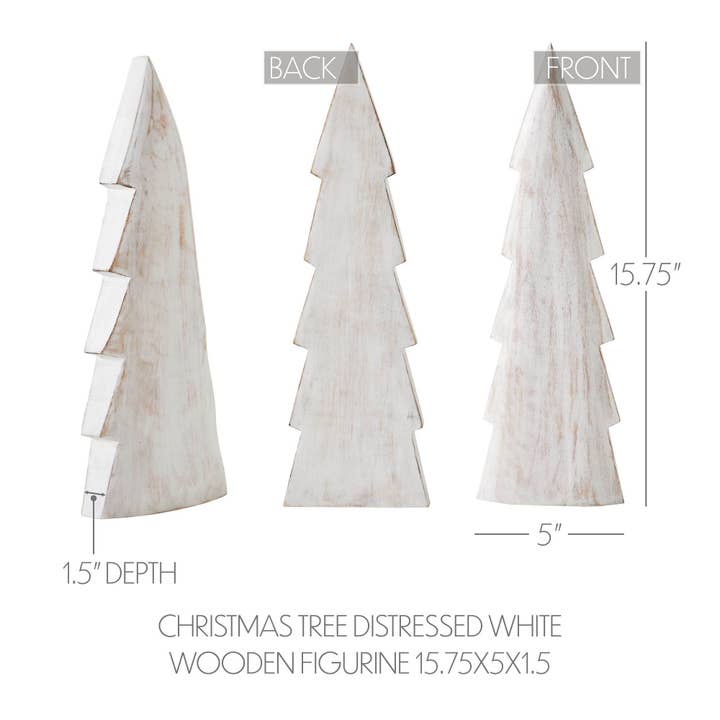 VHC Brands - Wholesale Decorative Tabletop Object - Christmas Tree Distressed White Wooden Figurine 15.75x5x1.5