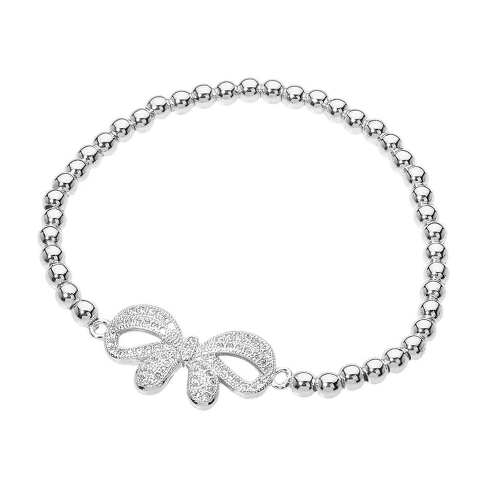 Sensibling Corp. - Vendita all'ingrosso Bracciale con perline - Bracciale elastico con perline a sfera e arco pavimentato in pietra in acciaio inossidabile3