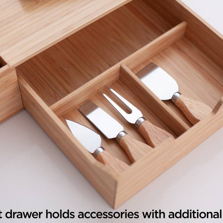 MobileVision - Wholesale Serving Tray - Bamboo Wine & Cheese Serving Tray with Drawer4