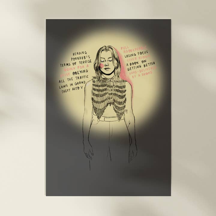 Impression artistique A4 de Phoebe Bridgers/That Funny Feeling//Paroles de Bo Burnham pour la vente par Spilt Milk Press