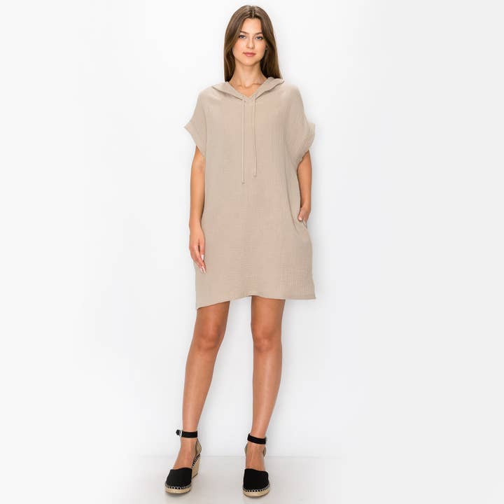 FLUFFY GAUZE HOODIE POCKET DRESS - COCO for wholesale by Coin 1804