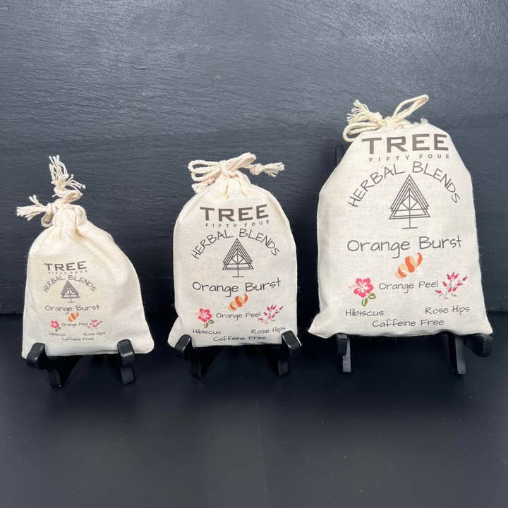 Tree Fifty Four - Wholesale Loose Tea - Orange Burst Herbal Tea Blend 4-Pack Sachet Set | 4" x 6"