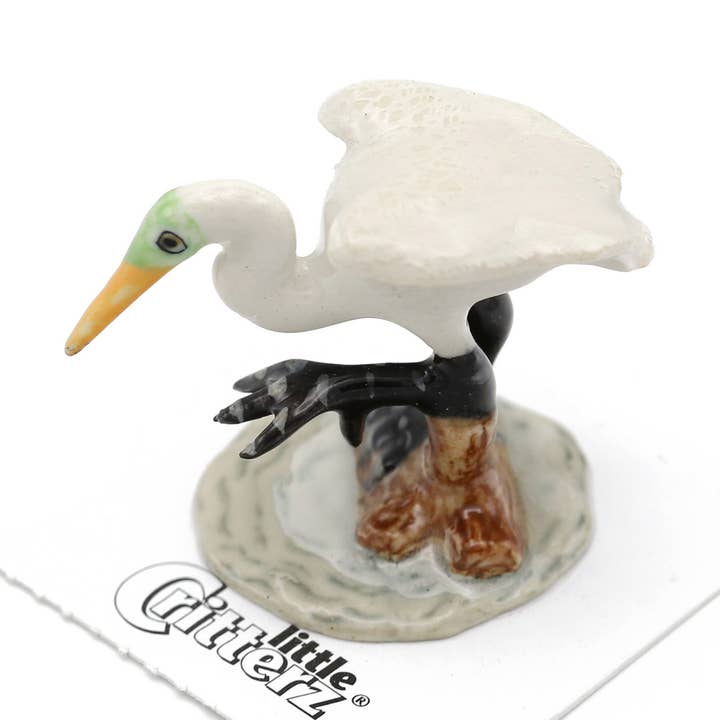 Lacey Great White Egret Porcelain Miniature for wholesale by Little Critterz