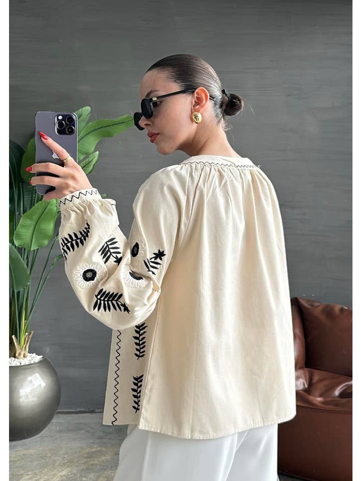 miglo - Wholesale Jacket - Women's - black embroidered linen bohemian jacket