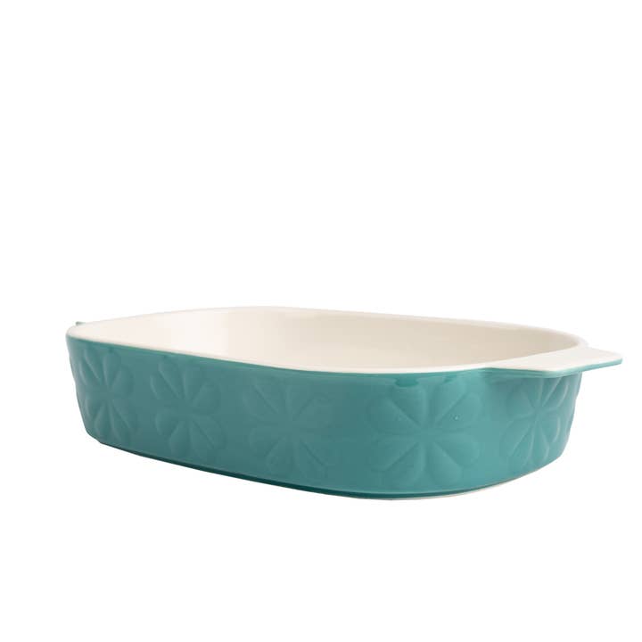 Carnaby Large Porcelain Embossed Oven Dish Teal for wholesale by Navigate Ltd
