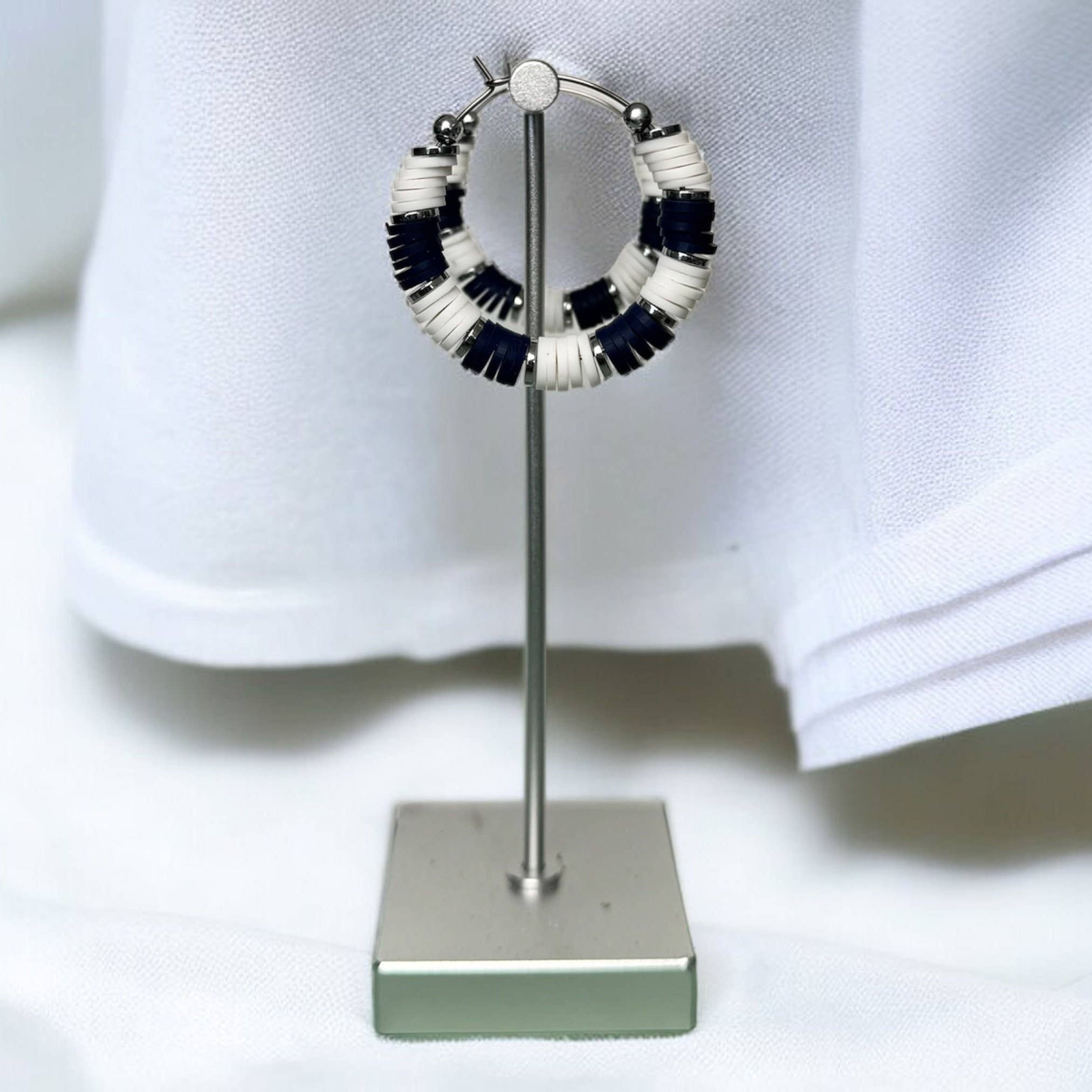 Fish Towne Designs, LLC - Wholesale Hoop Earrings - Navy Blue and White Game Day Hoop Earrings6