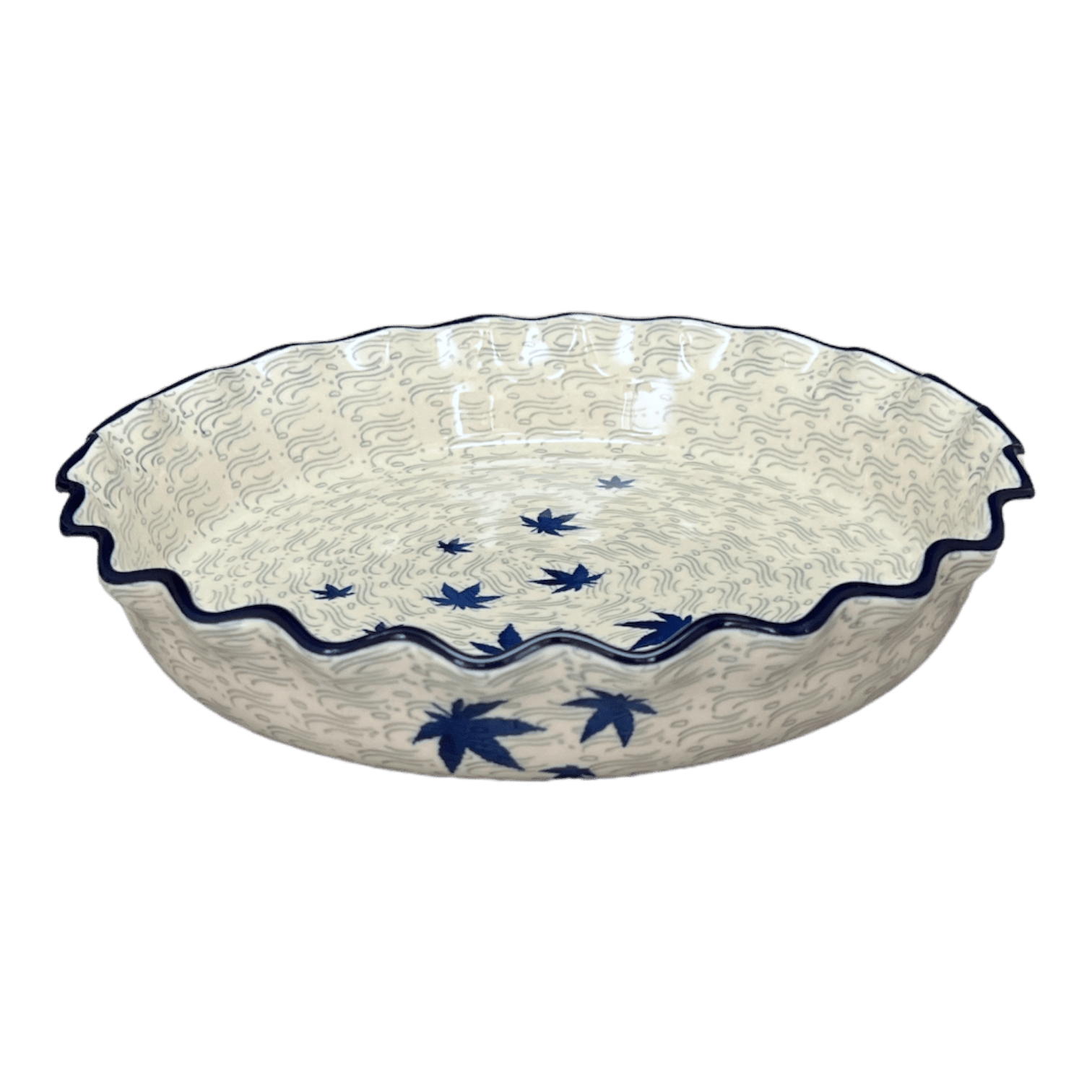 Polish Pottery Outlet - Wholesale Serve Bowl - Quiche/Pie Dish, 10" in "Blue Sweetgum" by Ceramika Artystyczna | A636-2545X0