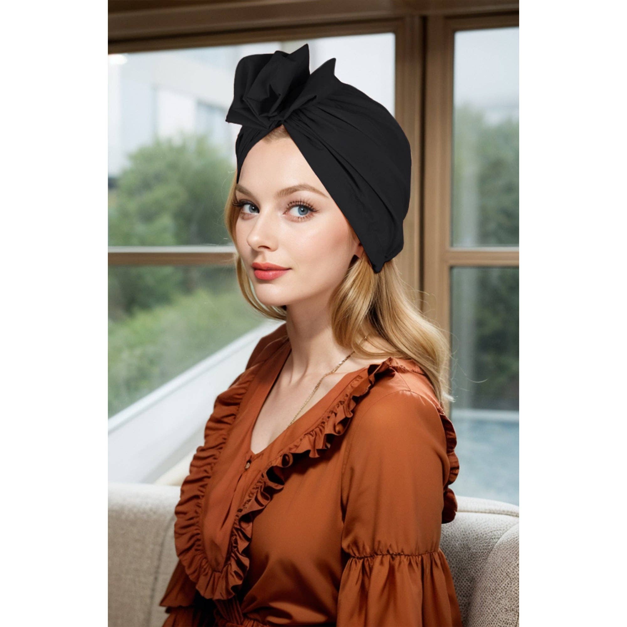 AK Brand - Wholesale Fashion Headband - Women's - Vintage Turban Headwrap with Large Bow Stretch Headscarf9