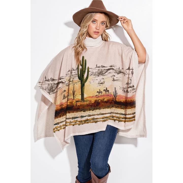 Desert print turtle neck poncho for wholesale by Phil Love