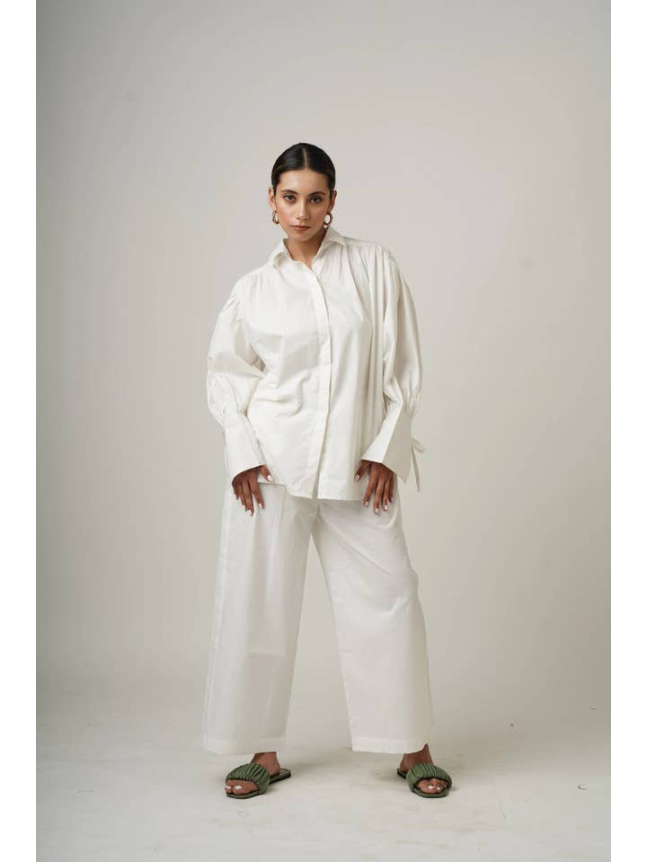 Tailor Didi - Wholesale Button Down Shirt - Women's - Oversized Cotton Collared Tie-Up Sleeve Buttoned Blouse7